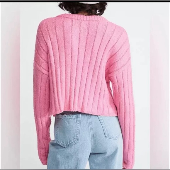 PacSun LA Hearts button front cardigan sweater cropped pink ribbed plush size S - Picture 3 of 10
